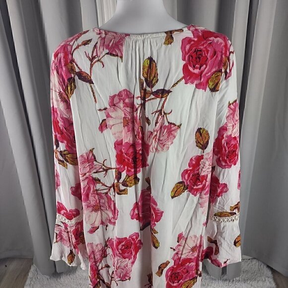 Entro Women's Red, White, Floral Lined Shift Style Long Sleeve Dress Size Medium - Picture 4 of 12